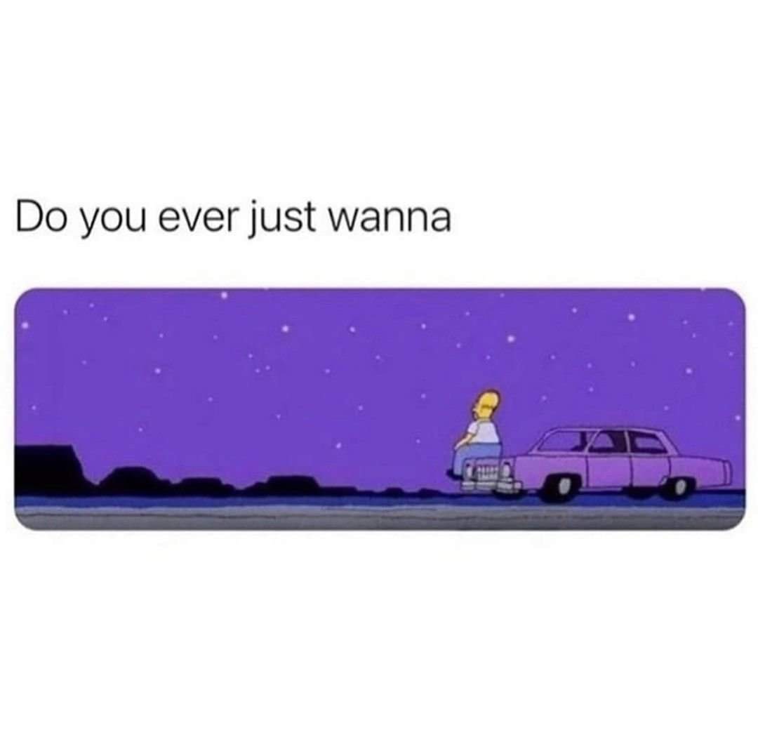 The meme features a still image from the TV show "The Simpsons" where Homer Simpson is sitting on a bench, looking dejected. The image is captioned with the phrase "Do you ever just wanna?" which is left unfinished, implying that the speaker is asking if the viewer has ever felt a certain way, but the question is not completed.